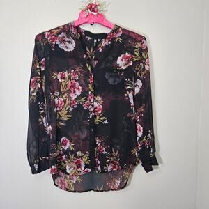 KUT from the Kloth Floral Sheer Blouse Romantic Moody Size M